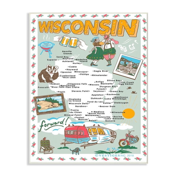 The Stupell Home Decor Collection Wisconsin Pale Blue Illustrated Scenic Map Poster Wall Plaque Art