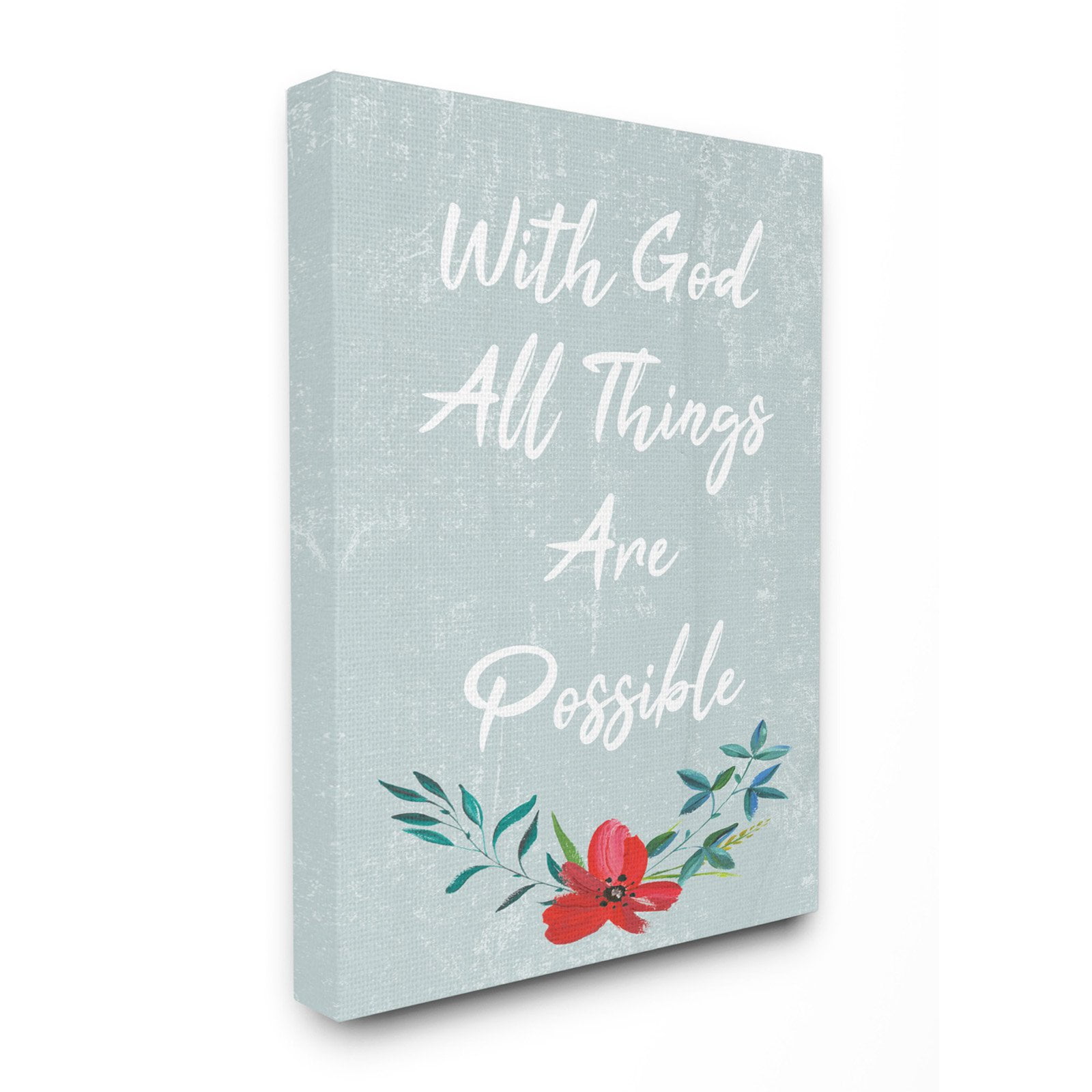The Stupell Home Decor Collection Blue Wood Texture With God All Things Are Possible Flower Stretched Canvas Wall Art, 30 x 1.5 x 40