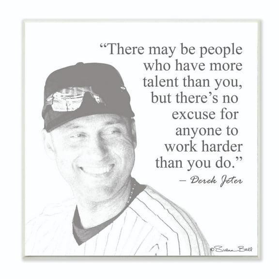 The Stupell Home Decor Collection Work Hard Derek Jeter Quote Black and White Wood Wall Art