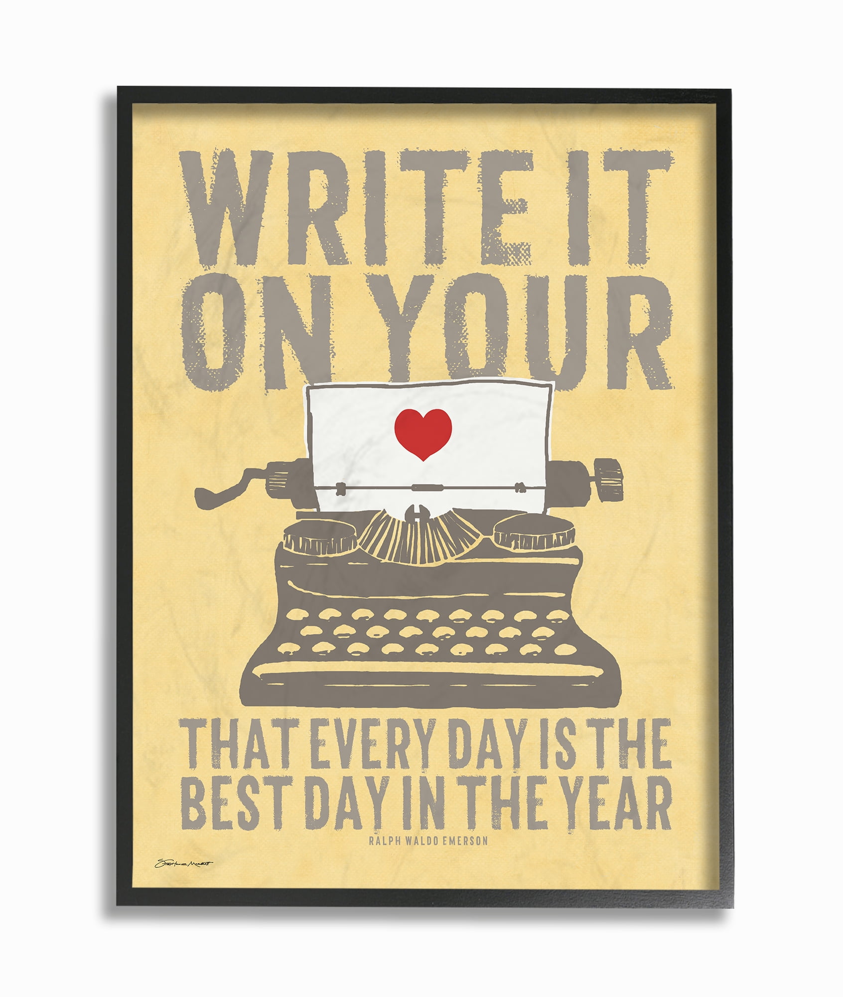 The Stupell Home Decor Collection Write It On Your Heart Typewriter Oversized Framed Giclee Texturized Art, 16 x 1.5 x 20