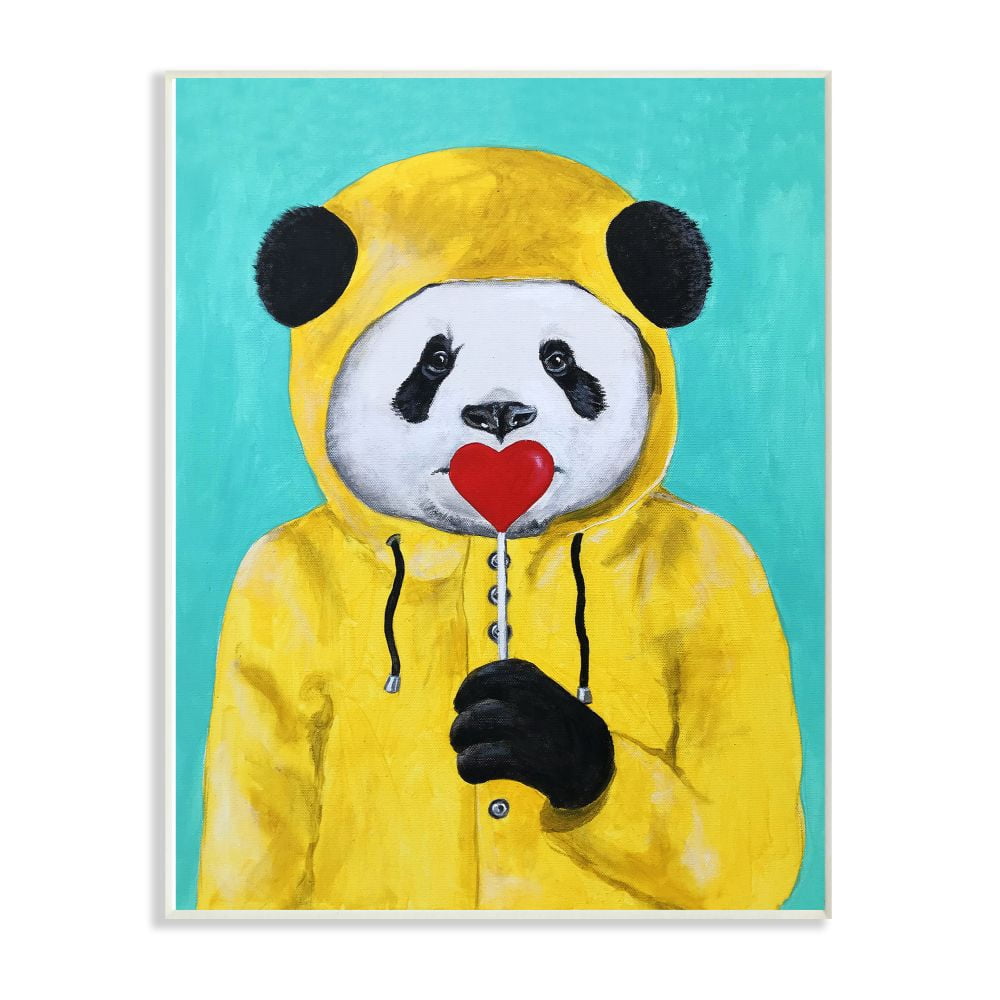 The Stupell Home Decor Collection Yellow Coat Panda With A Lollipop Wall Plaque Art