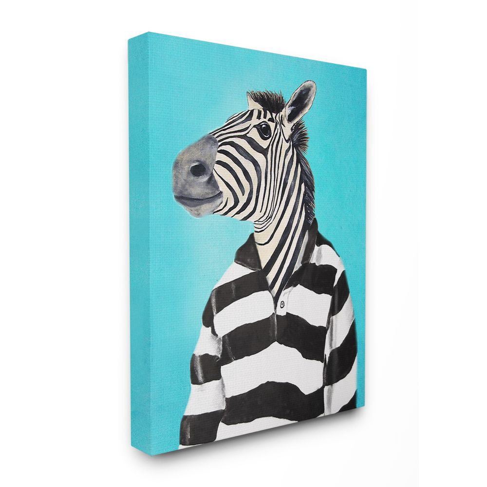 The Stupell Home Decor Collection Zebra In A Striped Shirt Portrait Canvas Wall Art
