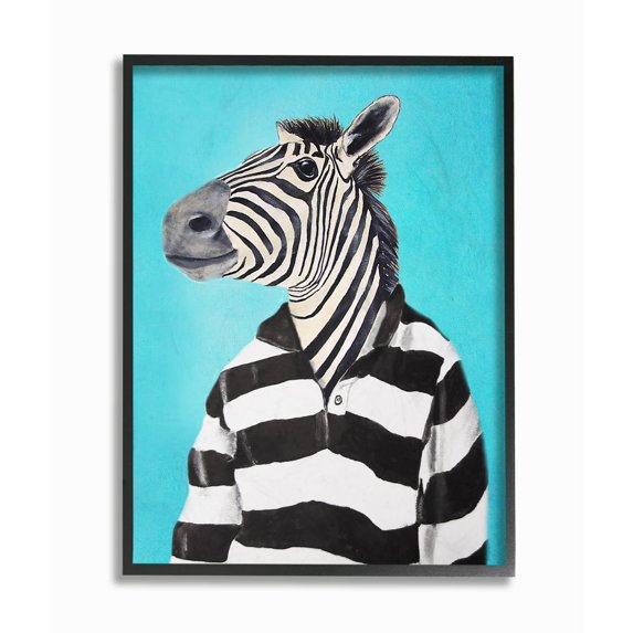 The Stupell Home Decor Collection Zebra In A Striped Shirt Portrait Framed Giclee Texturized Art
