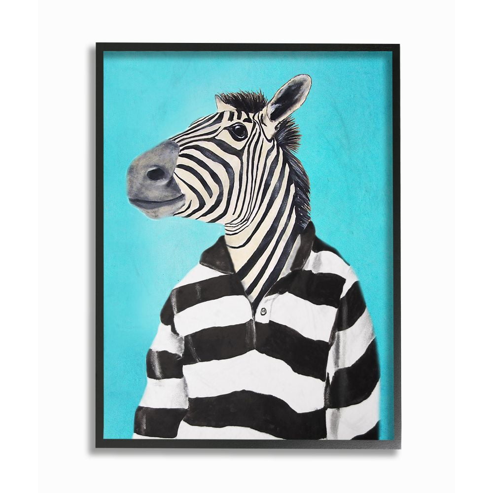 The Stupell Home Decor Collection Zebra In A Striped Shirt Portrait Framed Giclee Texturized Art