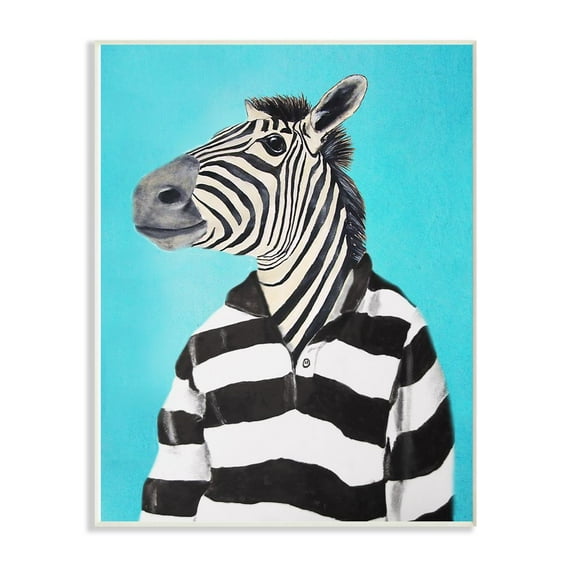 The Stupell Home Decor Collection Zebra In A Striped Shirt Portrait Wall Plaque Art
