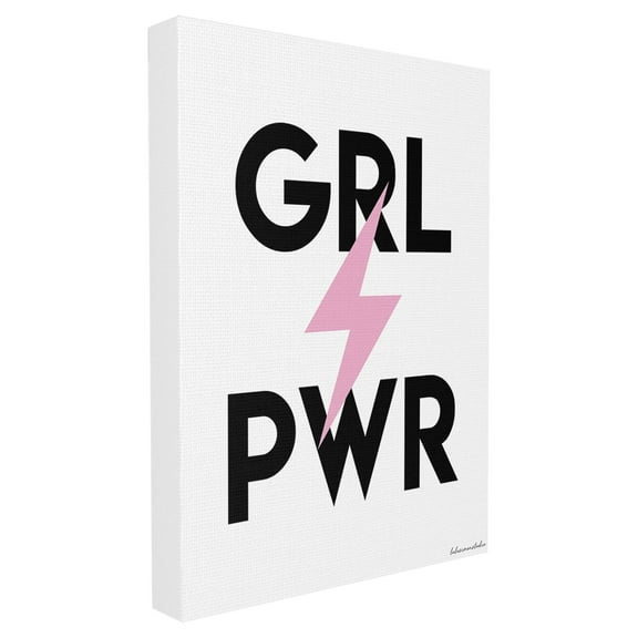 The Stupell Home Decor Collection lulusimonSTUDIO Black White and Pink GRL PWR Girl Power Typography with Lightning Bolt Wall Plaque Art, 10 x 0.5 x 15
