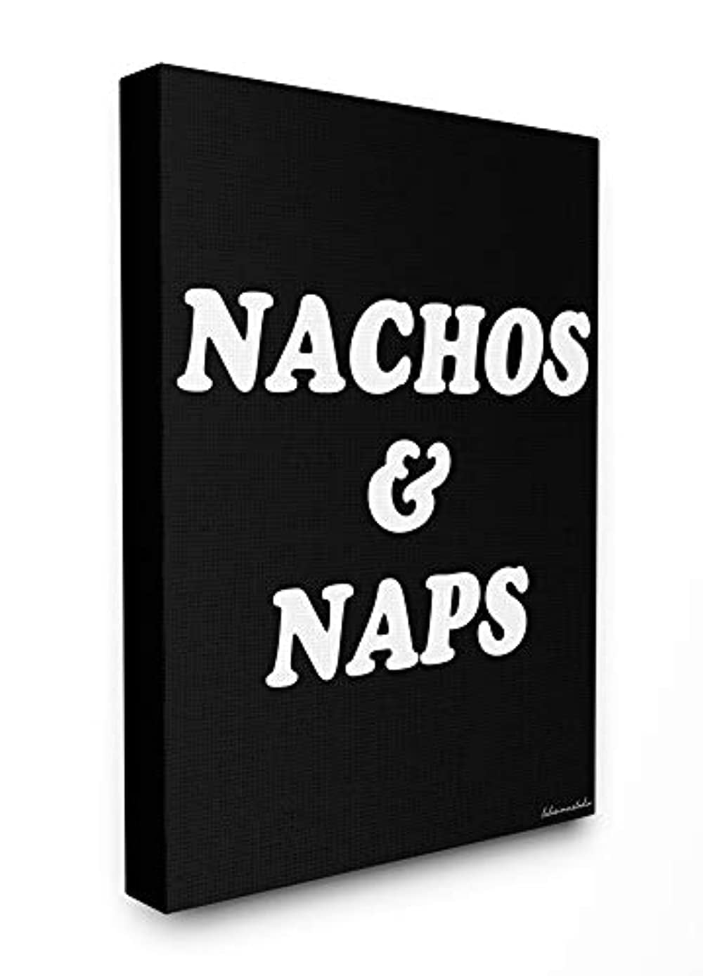 The Stupell Home Decor Collection lulusimonSTUDIO Black and White Nachos And Naps Script Typography Stretched Canvas Wall Art, 16 x 1.5 x 20