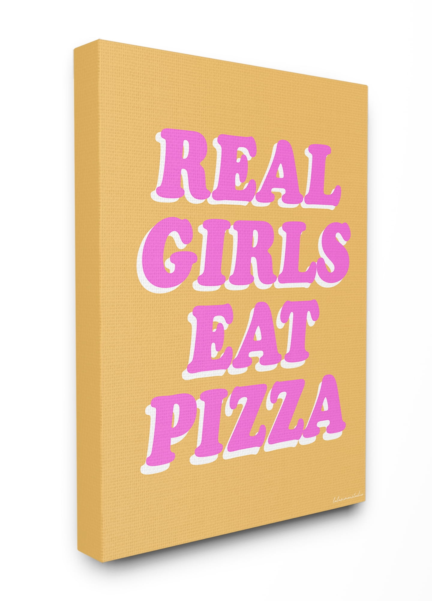 The Stupell Home Decor Collection lulusimonSTUDIO Orange and Pink Real Girls Eat Pizza Typography Oversized Stretched Canvas Wall Art, 24 x 1.5 x 30