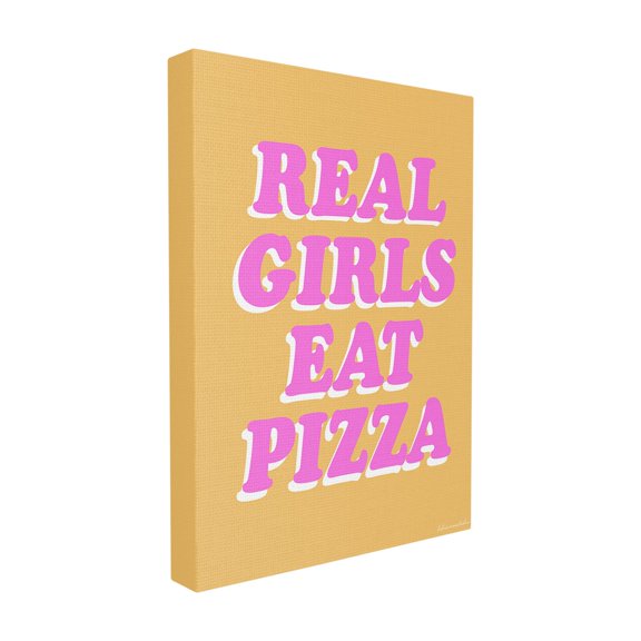 The Stupell Home Decor Collection lulusimonSTUDIO Orange and Pink Real Girls Eat Pizza Typography Wall Plaque Art, 10 x 0.5 x 15