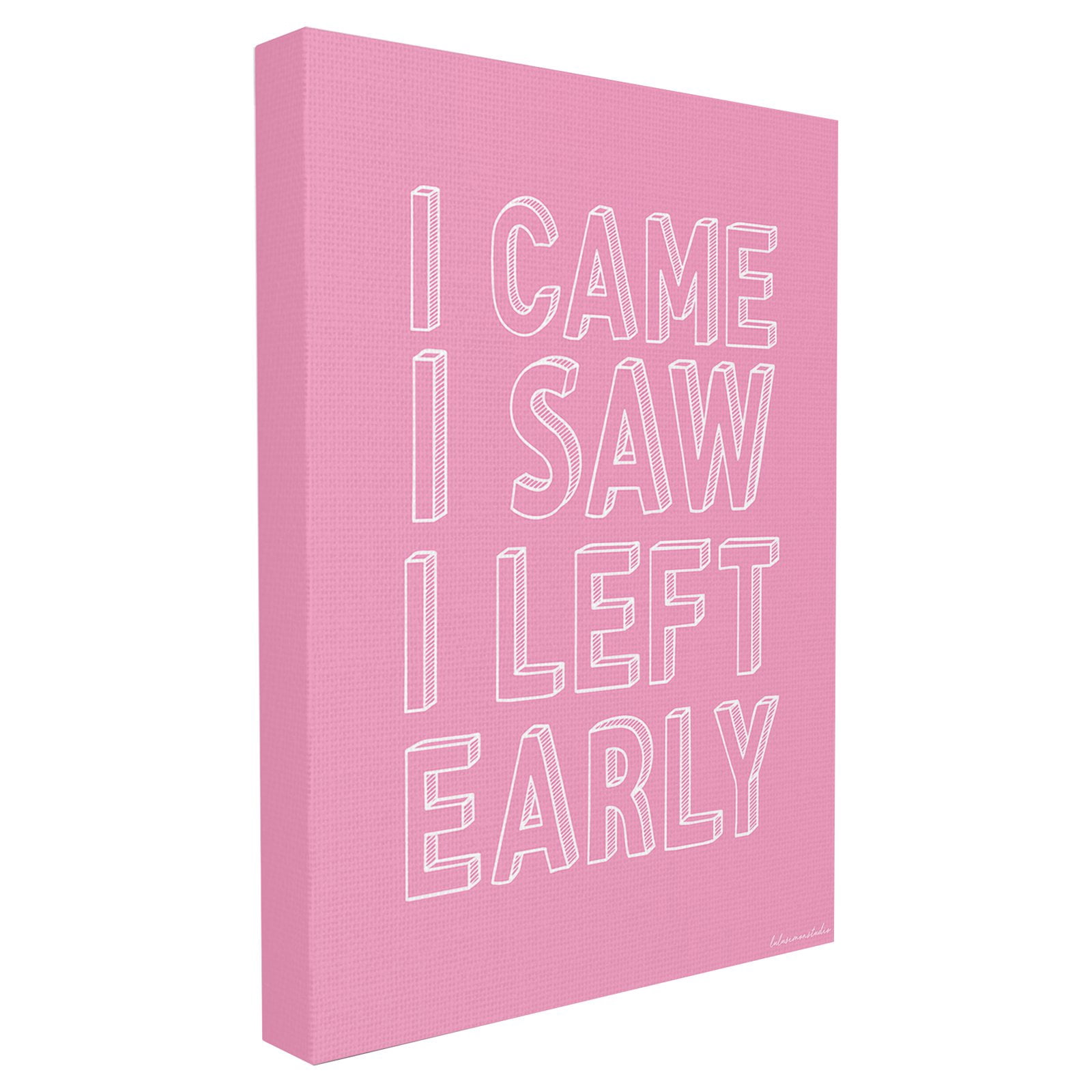 The Stupell Home Decor Collection lulusimonSTUDIO Pink and White Came Saw and Left Early Funny Drawn Letter Typography Framed Giclee Texturized Art, 11 x 1.5 x 14
