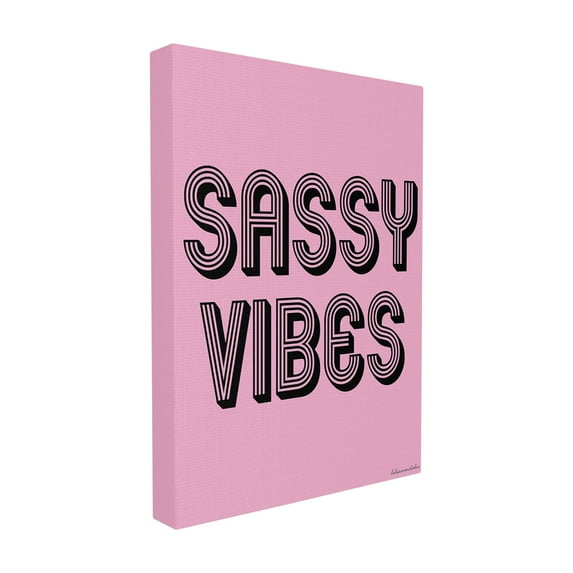 The Stupell Home Decor Collection lulusimonSTUDIO Pink and Black Sassy Vibes Typography Oversized Stretched Canvas Wall Art, 24 x 1.5 x 30
