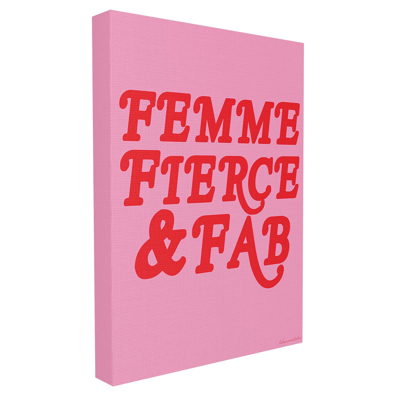 The Stupell Home Decor Collection lulusimonSTUDIO Pink and Red Script Femme Fierce And Fab Typography XXL Stretched Canvas Wall Art, 30 x 1.5 x 40