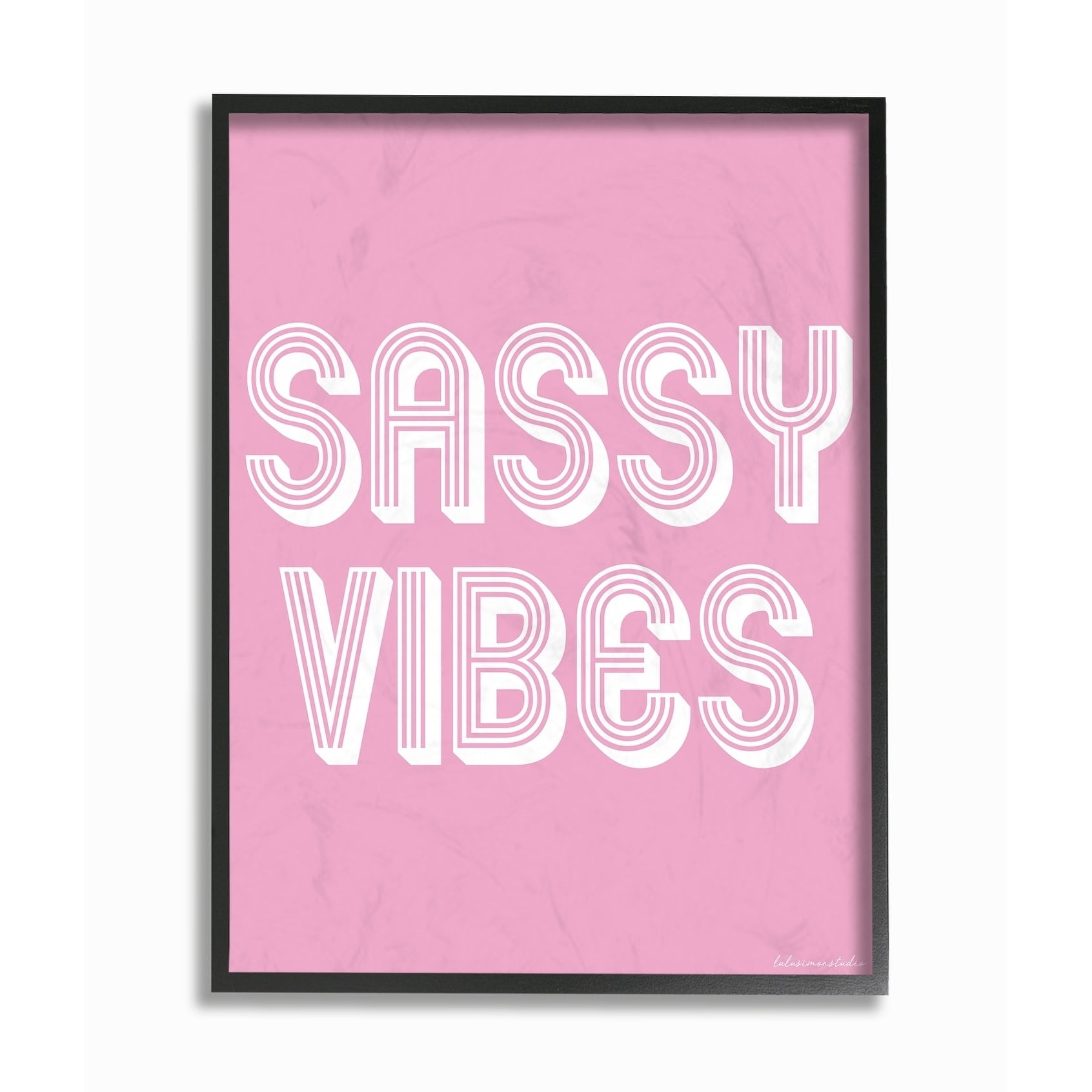 The Stupell Home Decor Collection lulusimonSTUDIO Pink and White Sassy Vibes Typography Framed Giclee Texturized Art, 11 x 1.5 x 14