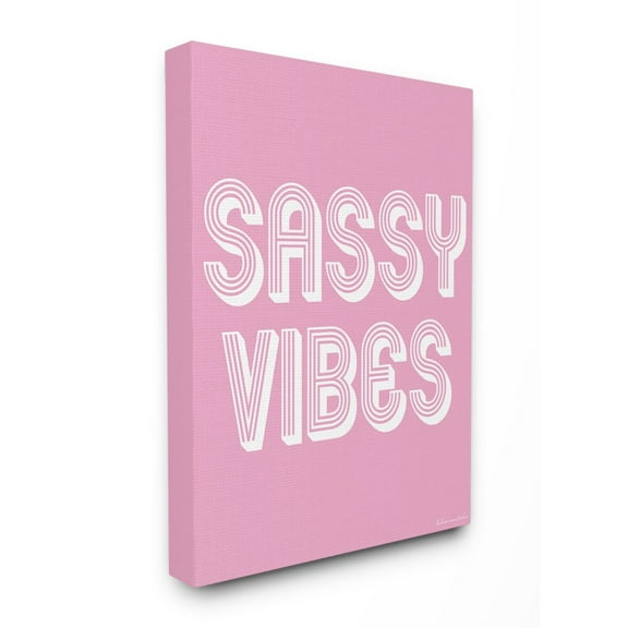 The Stupell Home Decor Collection lulusimonSTUDIO Pink and White Sassy Vibes Typography Stretched Canvas Wall Art, 16 x 1.5 x 20