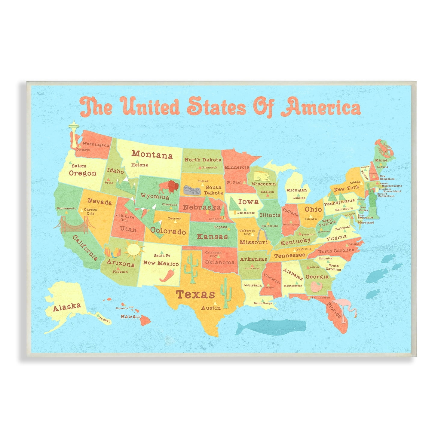 The Stupell Home Decor Collection of Map with Capitals Map Wall Art