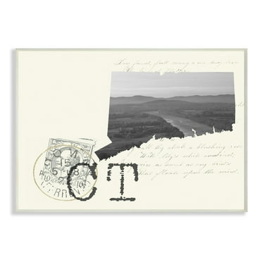 The Stupell Home Decor Connecticut Black and White Photograph on Cream Paper Postcard Wall Plaque Art