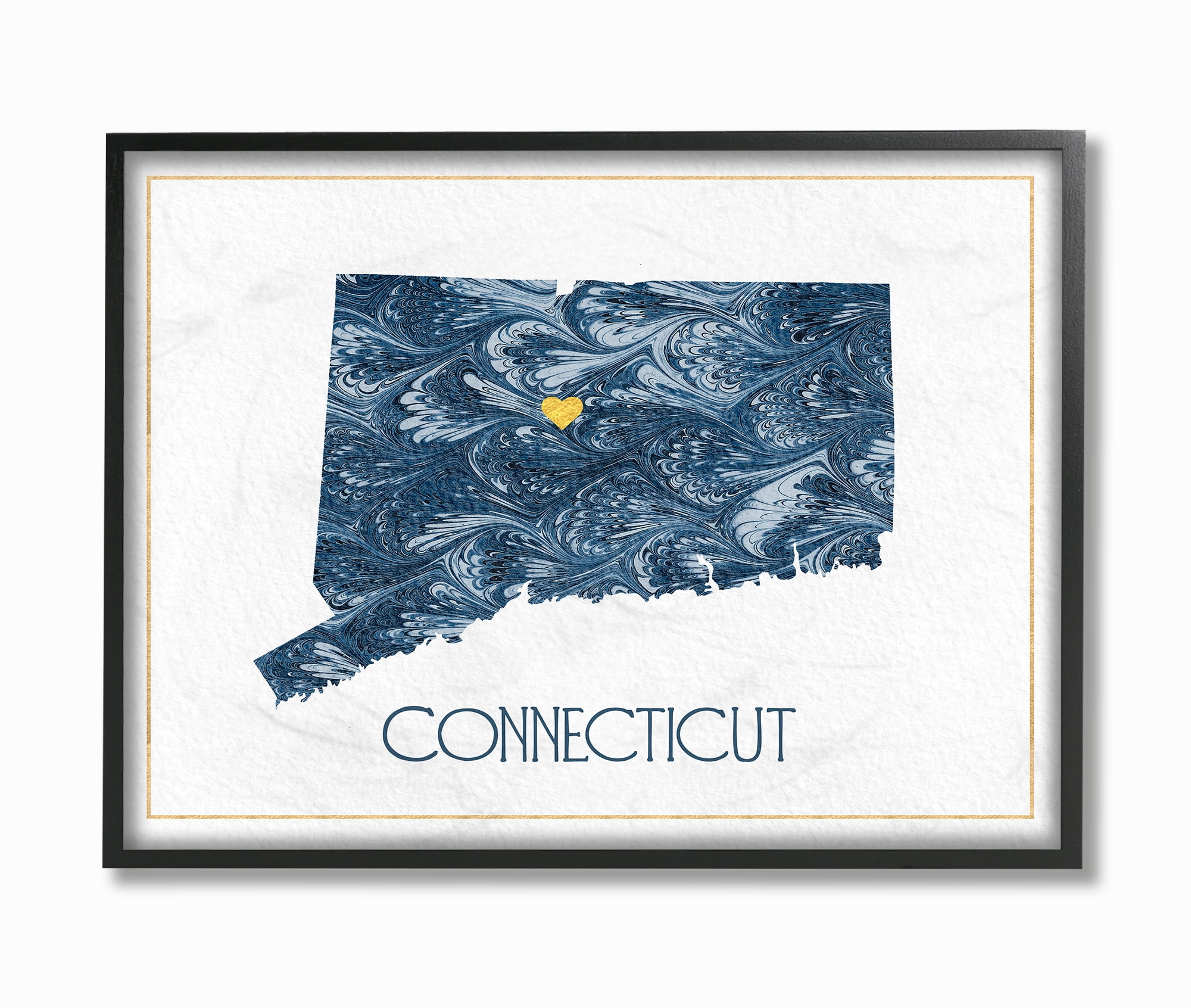 The Stupell Home Decor Connecticut Minimal Blue Marbled Paper Silhouette Framed Texturized Art