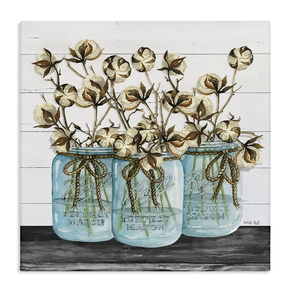 The Stupell Home Decor Cotton in Mason Jars Rustic Illustration Planked Look