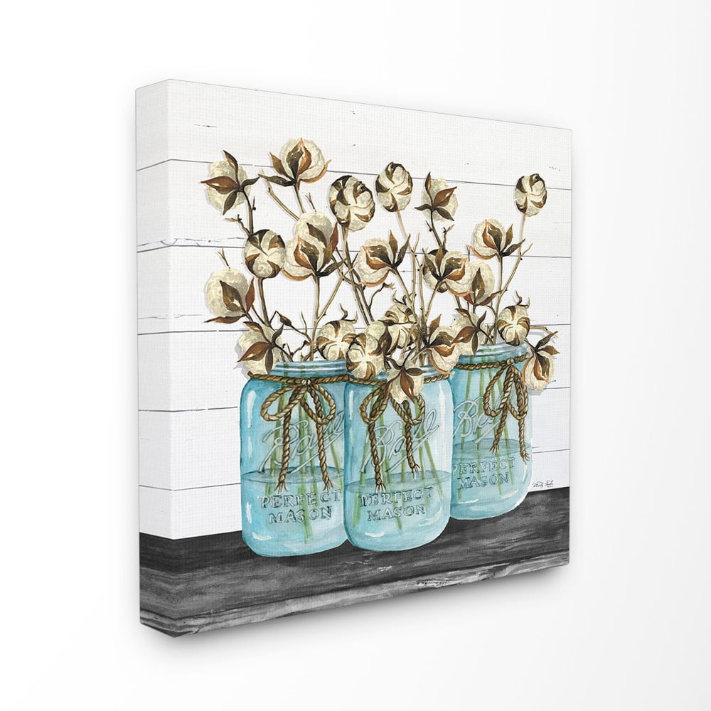 The Stupell Home Decor Cotton in Mason Jars Rustic Illustration Planked Look