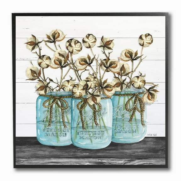 The Stupell Home Decor Cotton in Mason Jars Rustic Illustration Planked Look