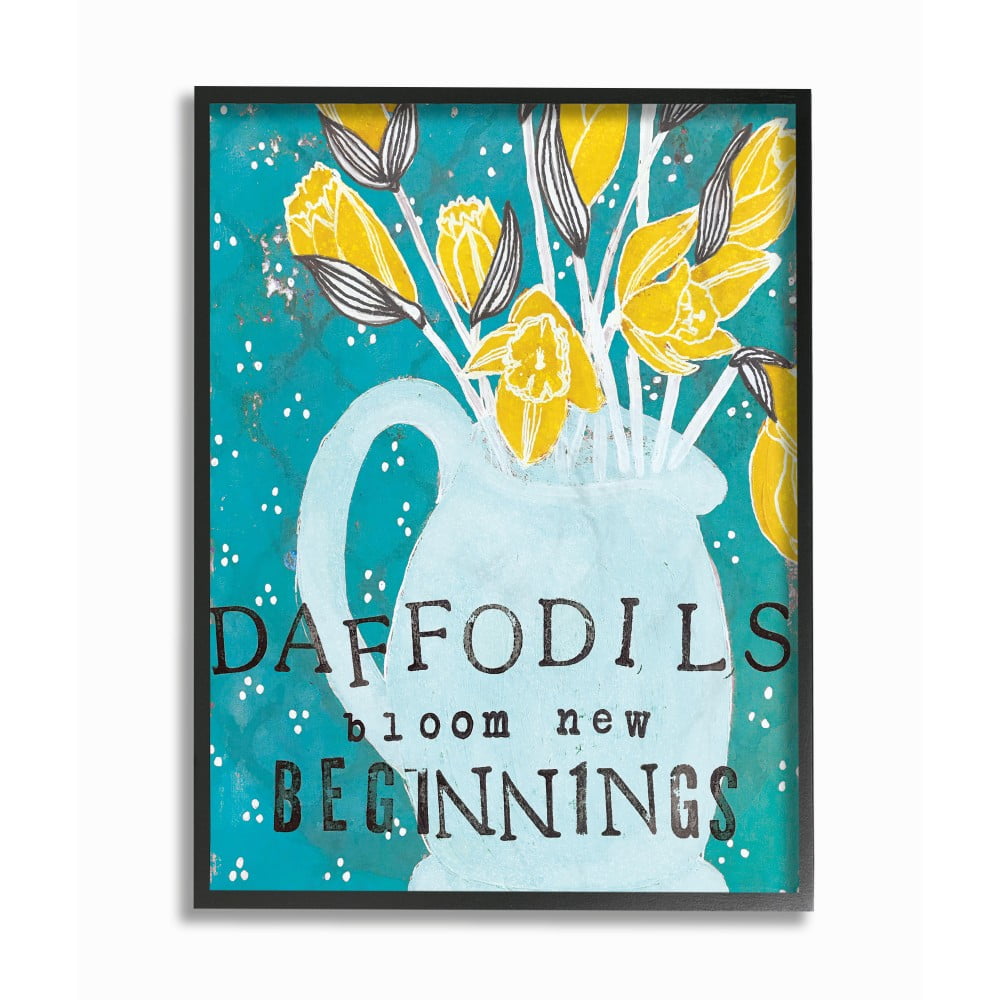 The Stupell Home Decor Daffodils Bloom New Beginnings Blue and Yellow Vase Illustration