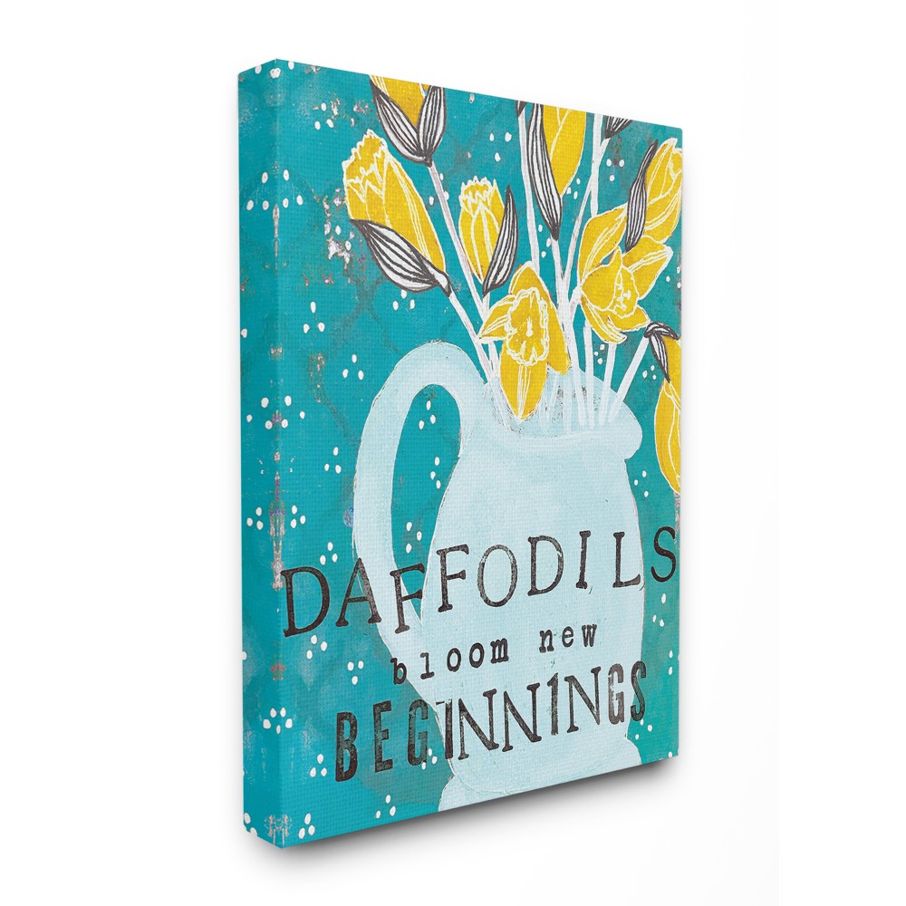 The Stupell Home Decor Daffodils Bloom New Beginnings Blue and Yellow Vase Illustration