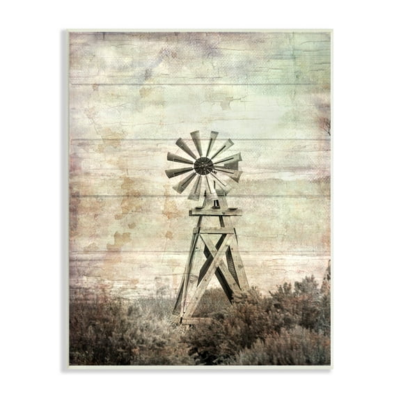 The Stupell Home Decor Distressed Silent Windmill Photography with Rustic Planked Wood Look