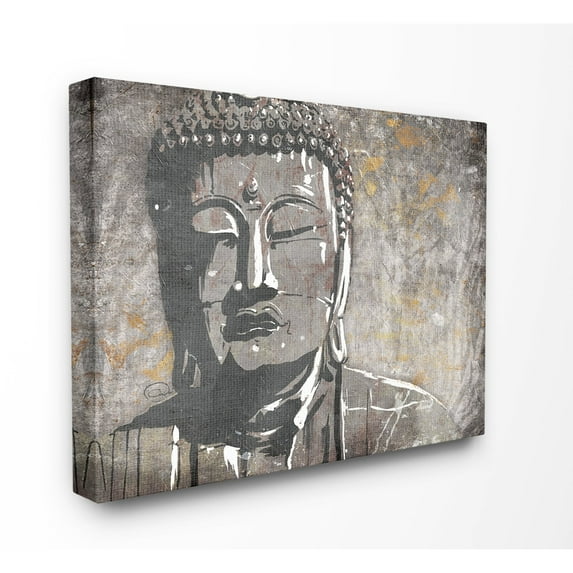 The Stupell Home Decor Distressed Surface Tan and Grey Buddha Mural Canvas Wall Art
