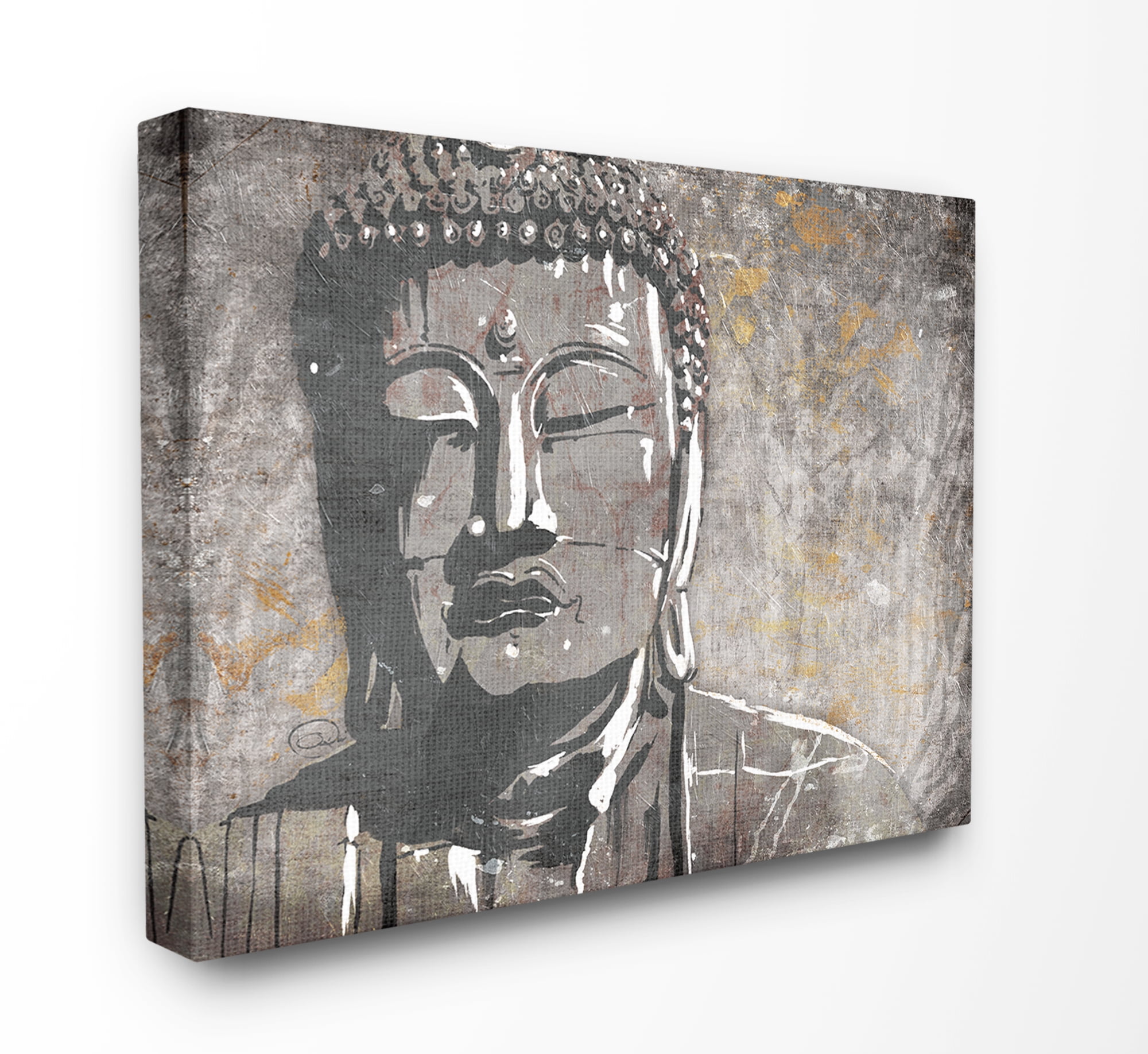 The Stupell Home Decor Distressed Surface Tan and Grey Buddha Mural Canvas Wall Art