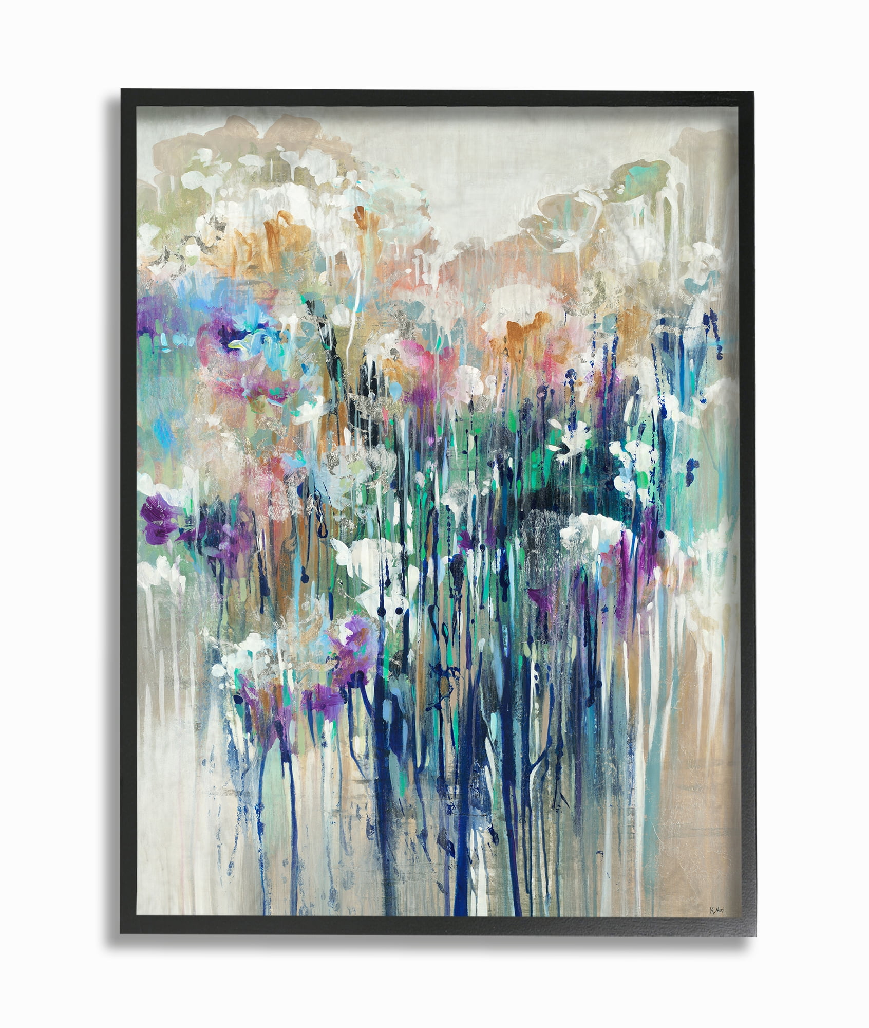 The Stupell Home Decor Dripping Blue and Purple with Soft Neutrals Abstract Framed Texturized Art