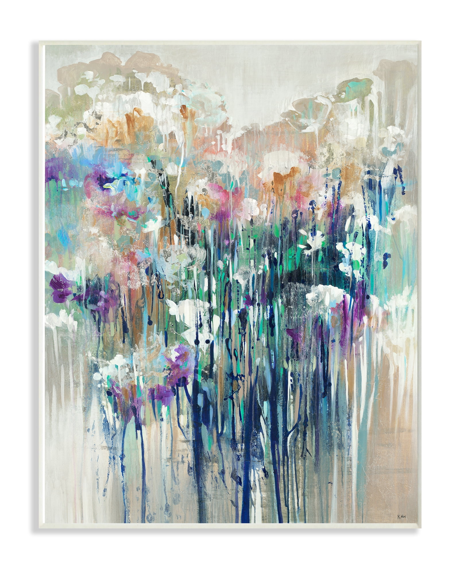 The Stupell Home Decor Dripping Blue and Purple with Soft Neutrals Abstract Wall Plaque Art