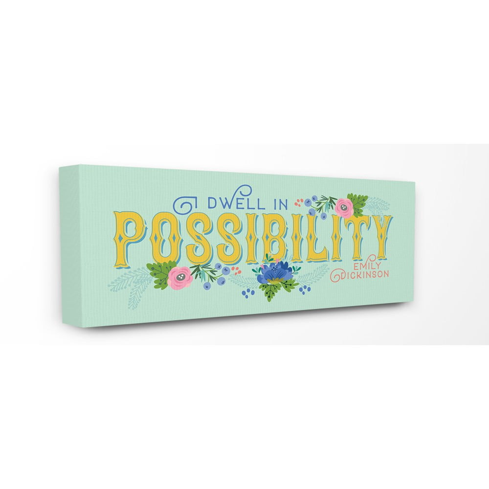 The Stupell Home Decor Dwell In Possibility Vintage Aqua and Yellow Typography with Floral