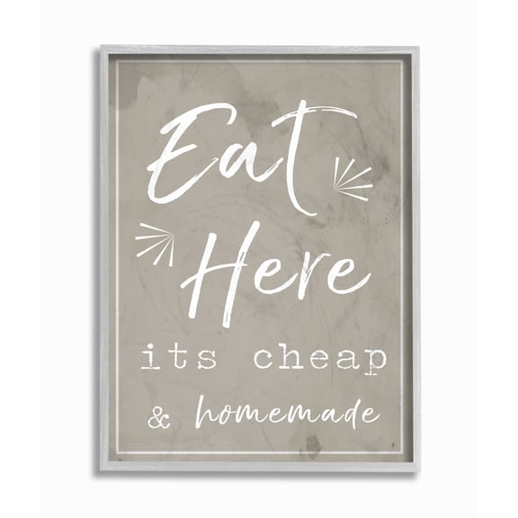 The Stupell Home Decor Eat Here Home Cooking Beige Gray Framed Texturized Art