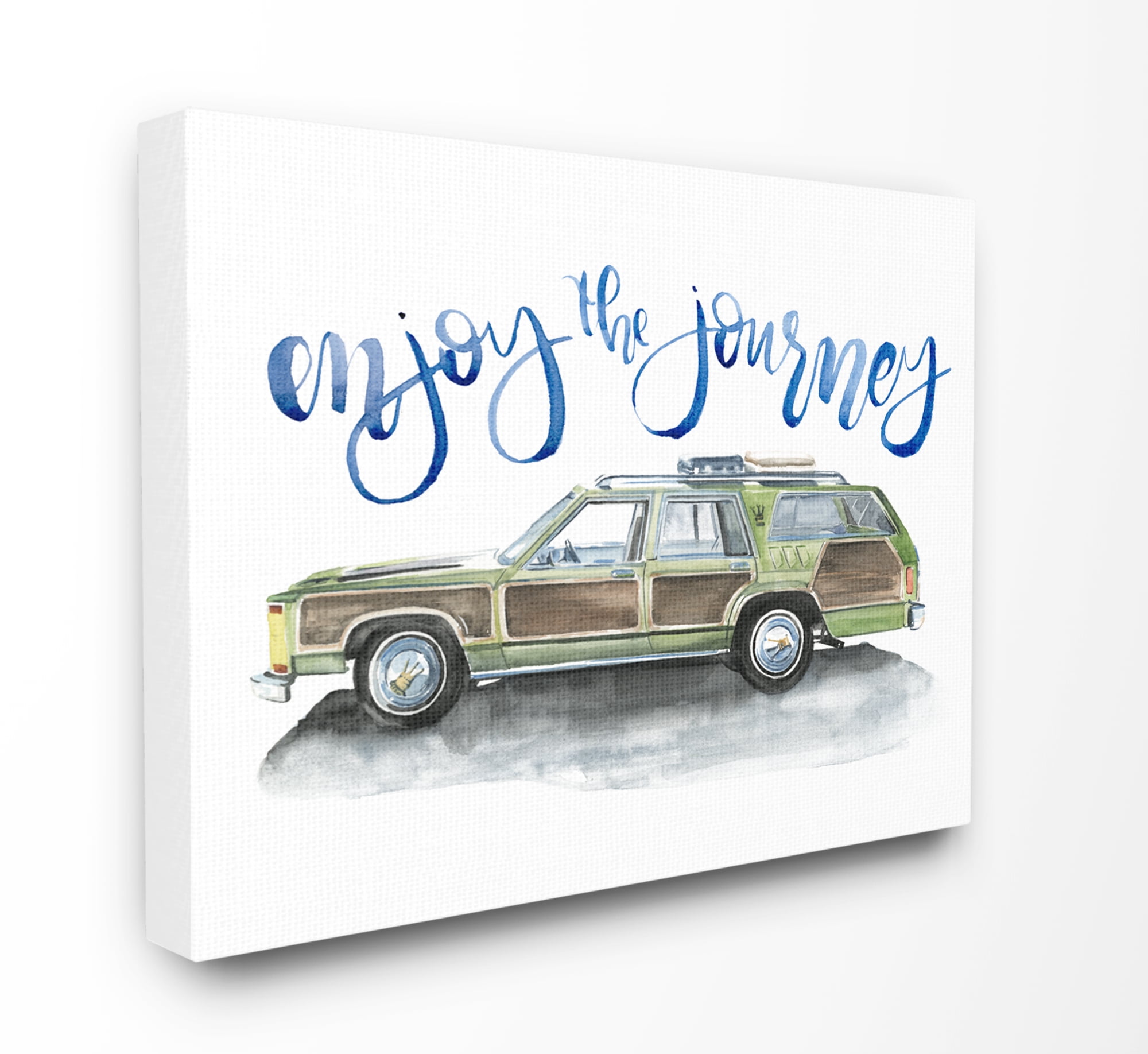 The Stupell Home Decor Enjoy The Journey Green Station Wagon Watercolor Canvas Wall Art