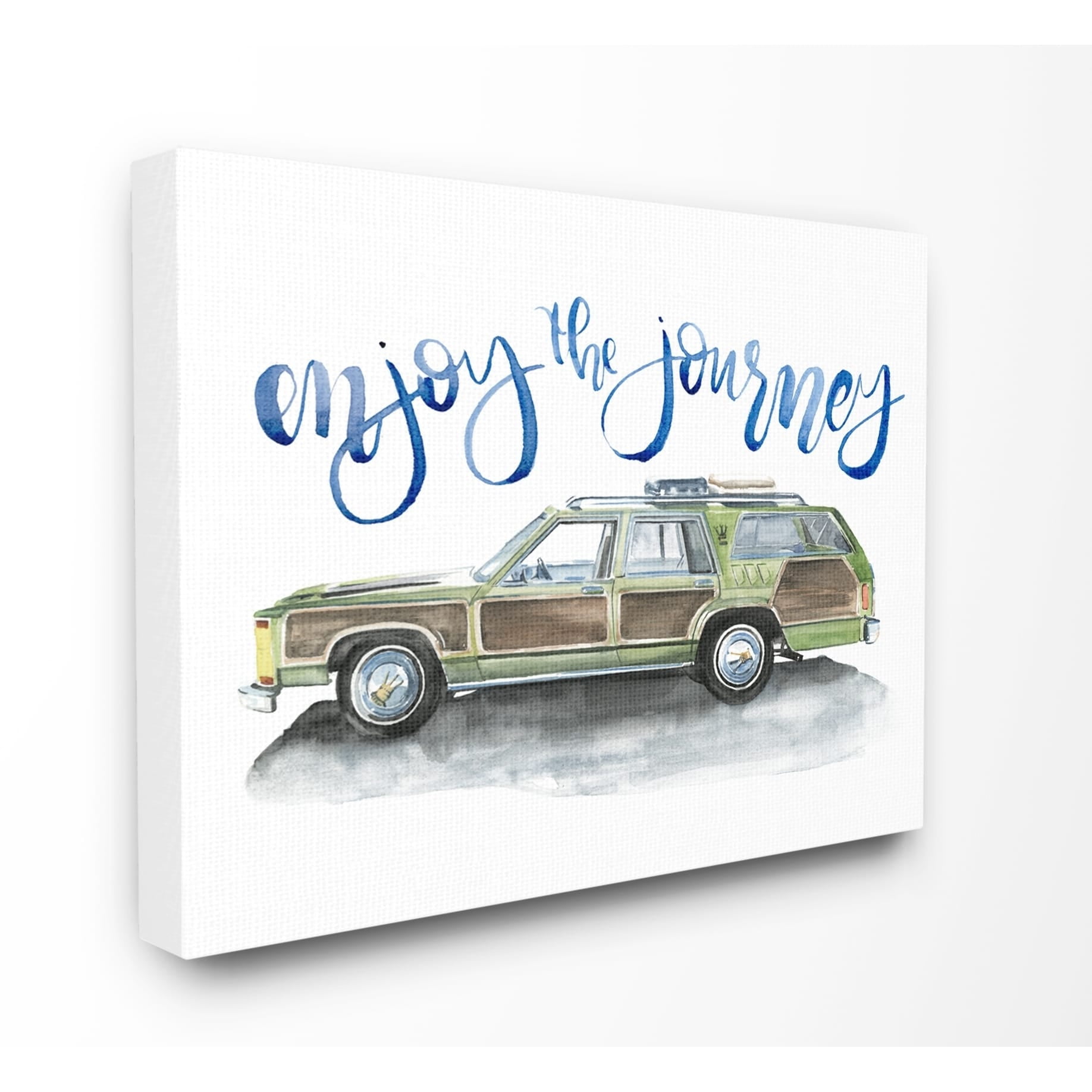 The Stupell Home Decor Enjoy The Journey Green Station Wagon Watercolor Canvas Wall Art