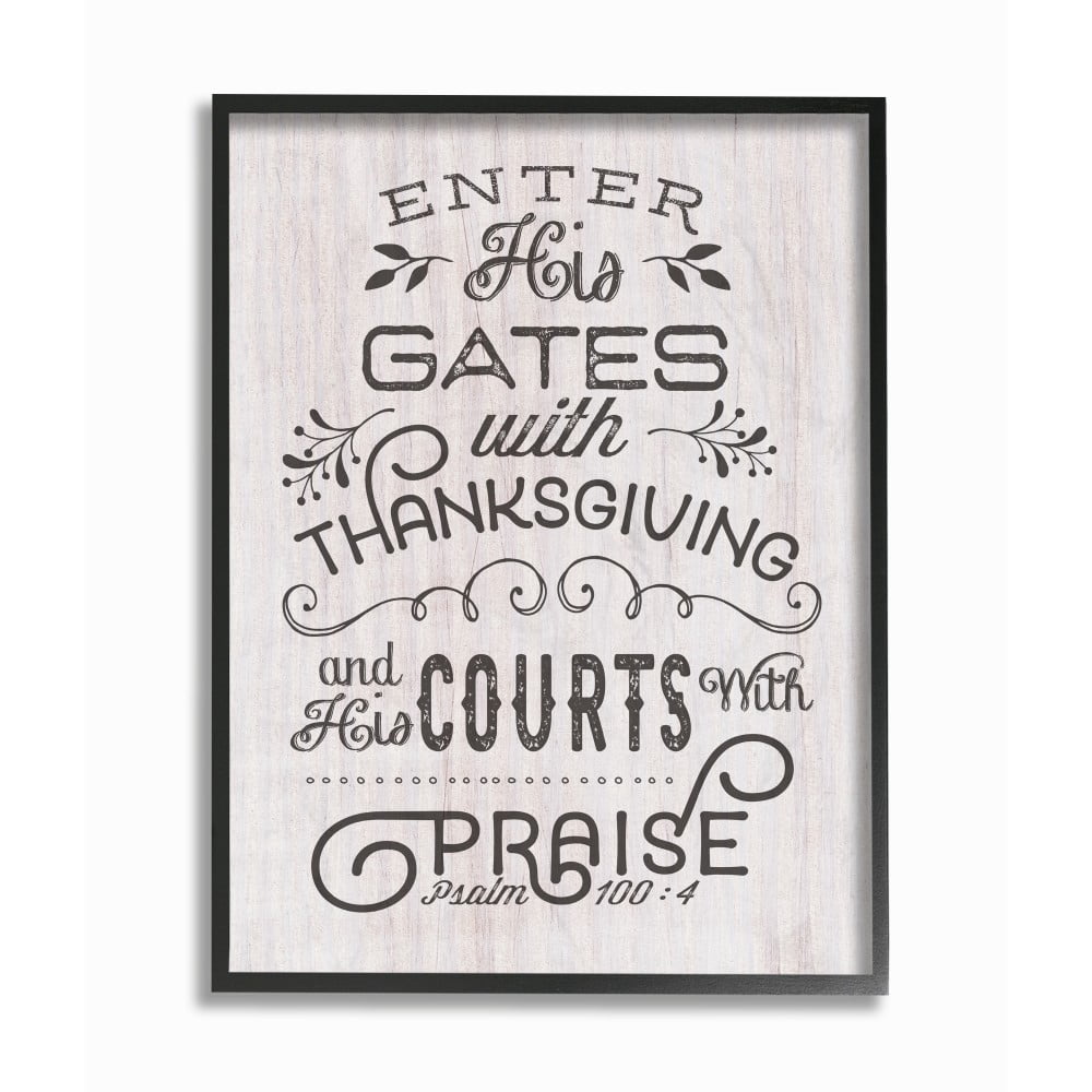 The Stupell Home Decor Enter His Gates Rustic Black and White Wood Look Typography