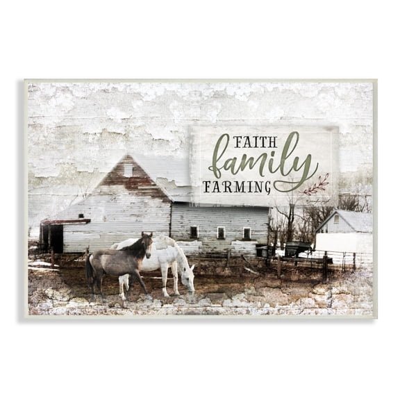 The Stupell Home Decor Faith Family Farming Distressed Horses and Barn Photograph