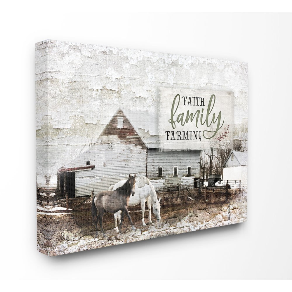 The Stupell Home Decor Faith Family Farming Distressed Horses and Barn Photograph