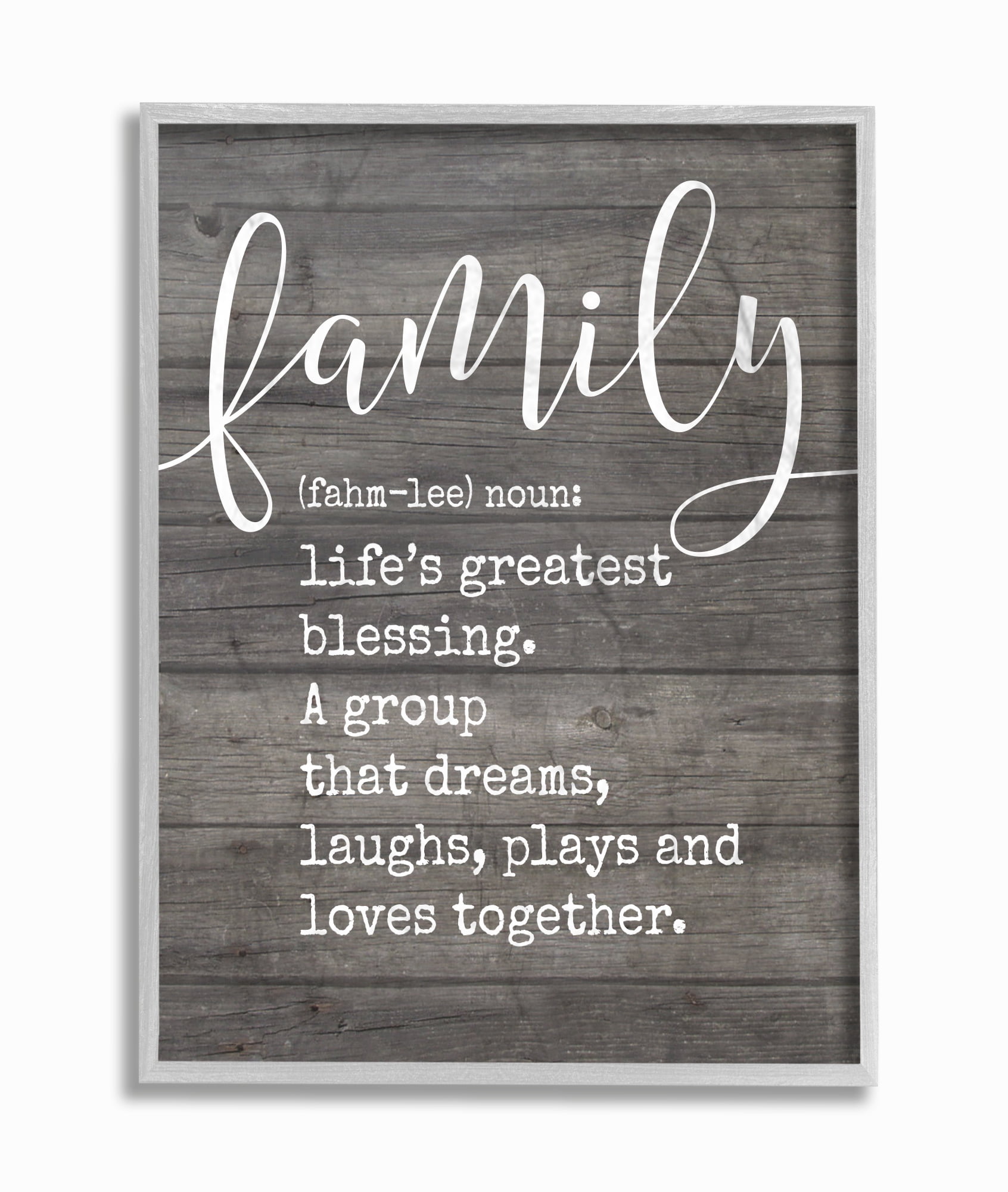 The Stupell Home Decor Family Definition Planked Gray Framed Texturized Art