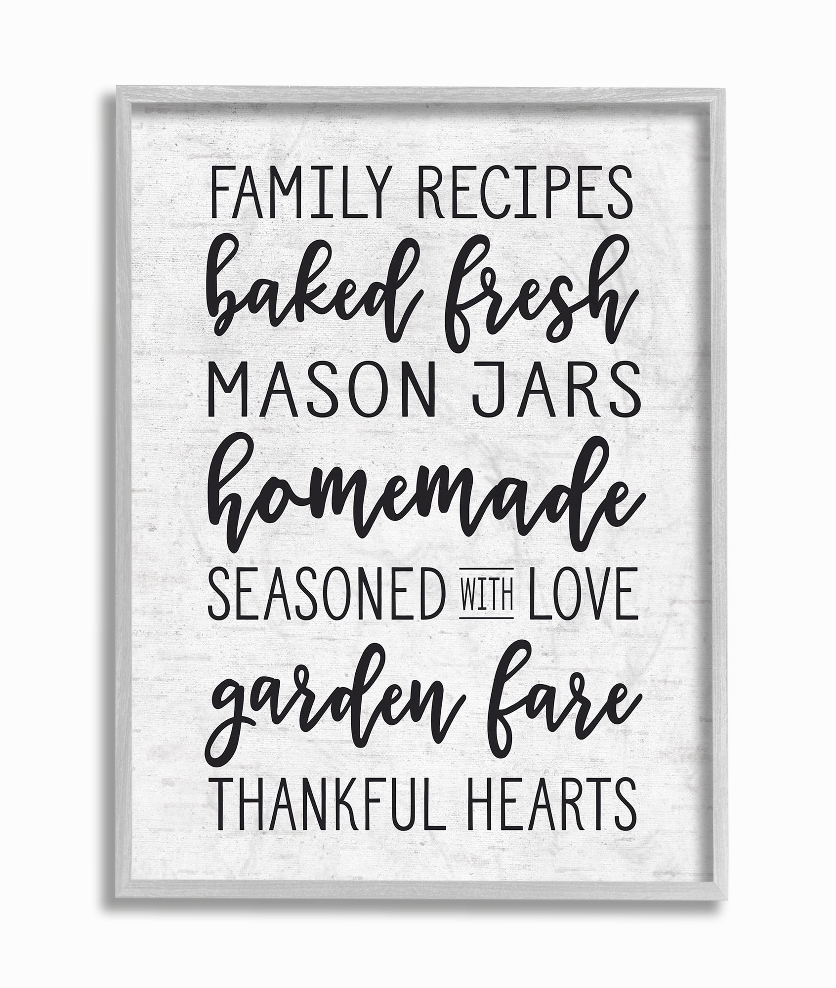 The Stupell Home Decor Family Recipes Baked Fresh Garden Mason Jars Subtle Birch Typography Gray Framed Texturized Art