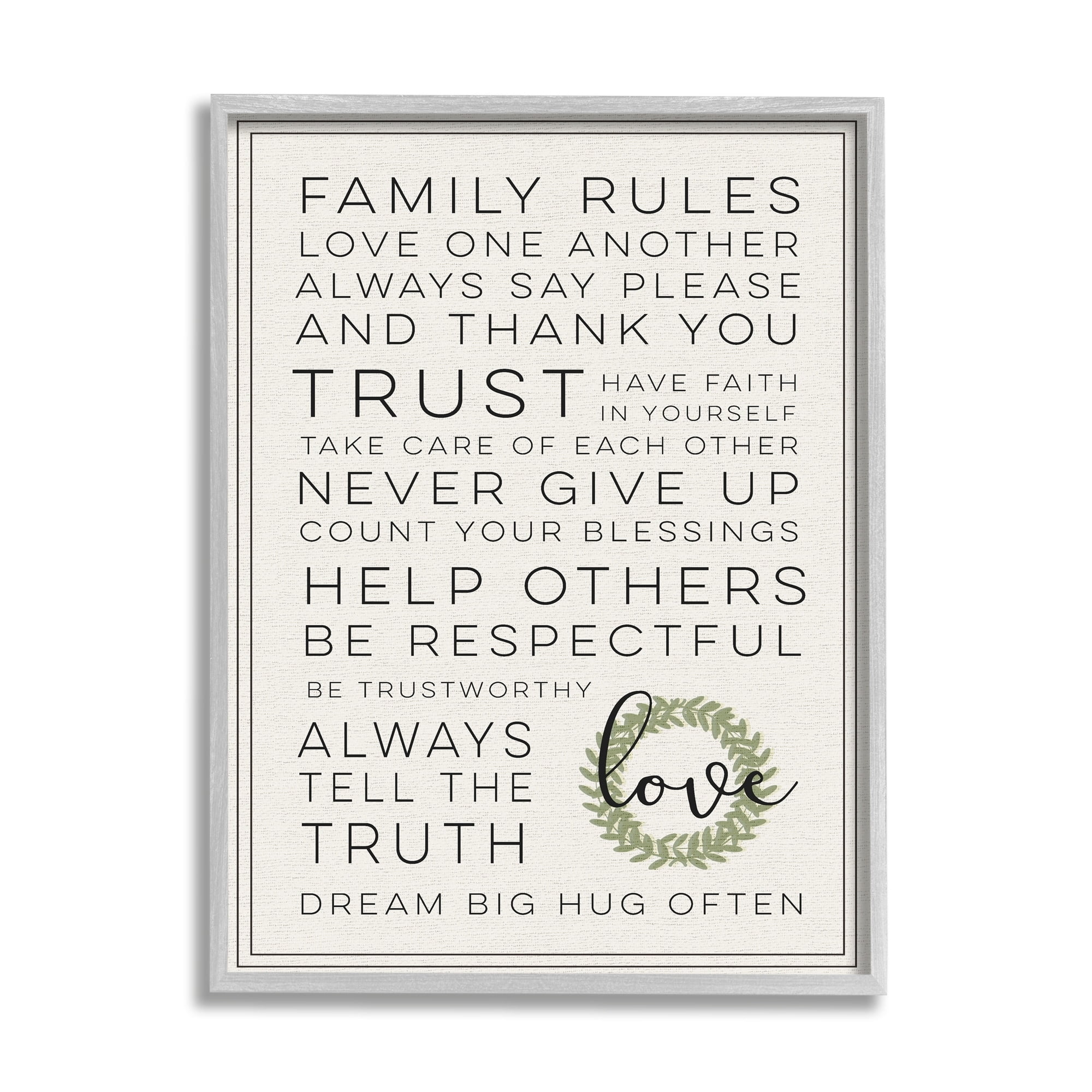 The Stupell Home Decor Family Rules Love Dream Often Gray Framed Texturized Art