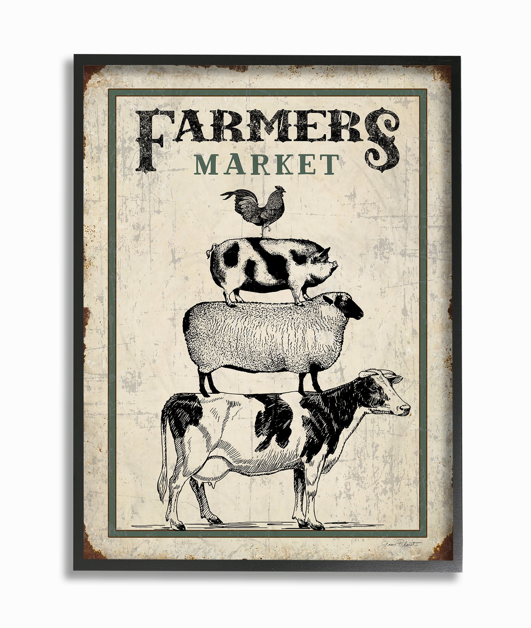 The Stupell Home Decor Farmers Market Vintage Look Stacked Animals Framed Texturized Art