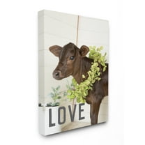 The Stupell Home Decor Farmhouse Love Baby Cow with Garland Wreath Photograph Canvas Wall Art