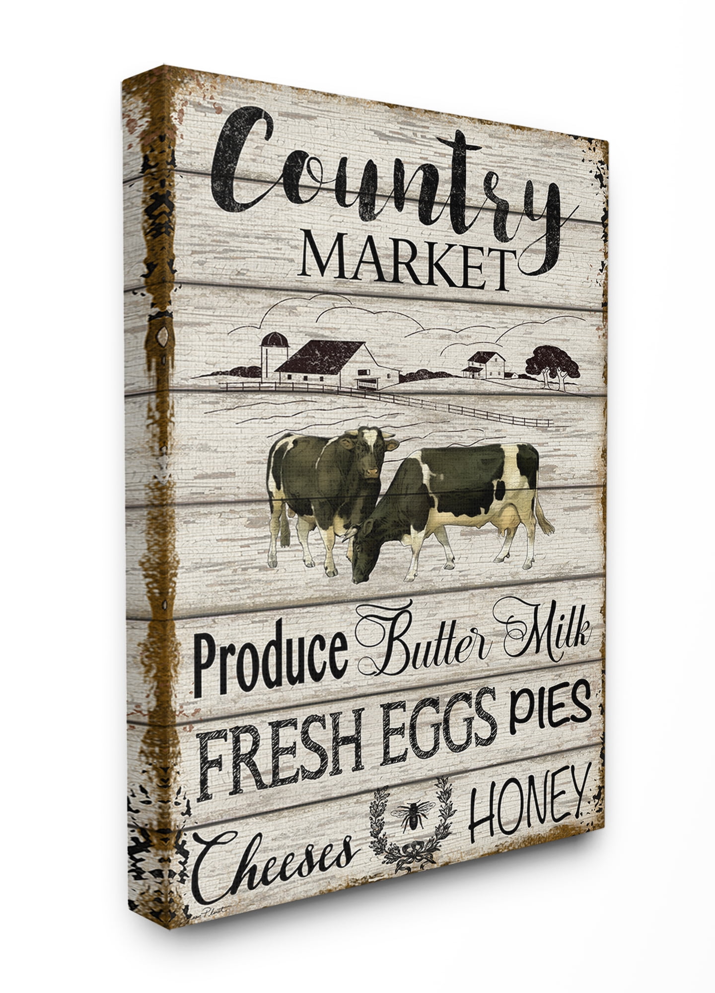 The Stupell Home Decor Farmhouse Planked Look Country Market Sign Canvas Wall Art