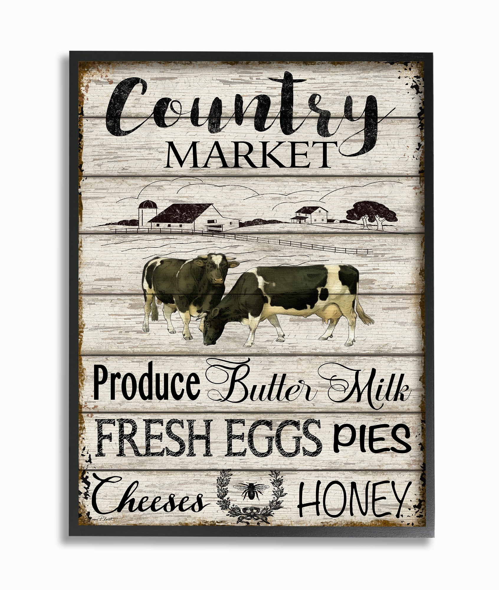 The Stupell Home Decor Farmhouse Planked Look Country Market Sign Framed Texturized Art
