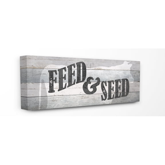 The Stupell Home Decor Farmhouse Planked Look Feed and Seed Sign Canvas Wall Art, 13 x 30