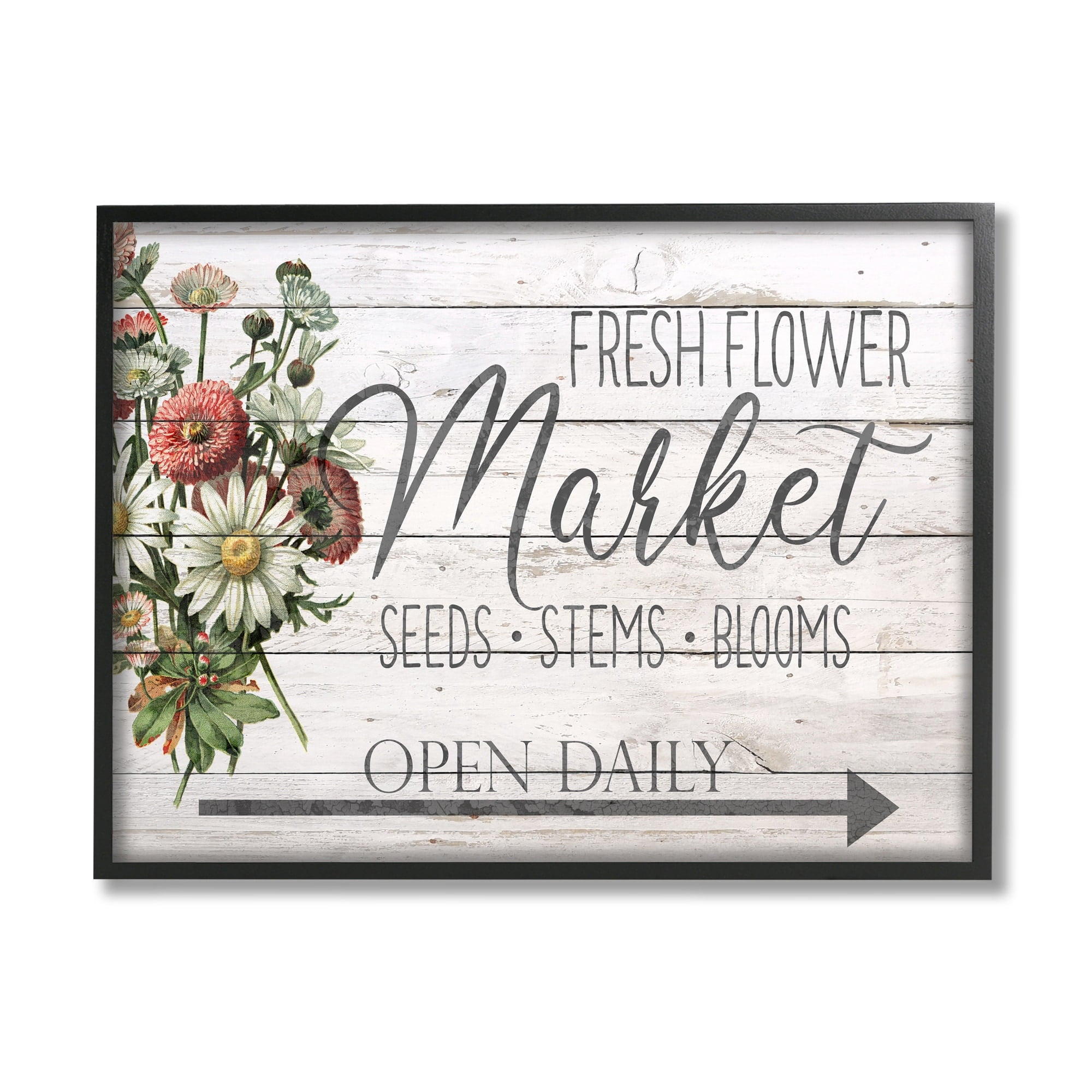 The Stupell Home Decor Farmhouse Planked Look Fresh Flower Market Open Daily Framed Texturized Art