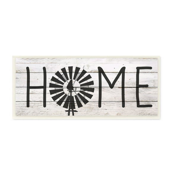 The Stupell Home Decor Farmhouse Planked Look Home Sign with Windmill Wall Plaque Art, 7 x 17