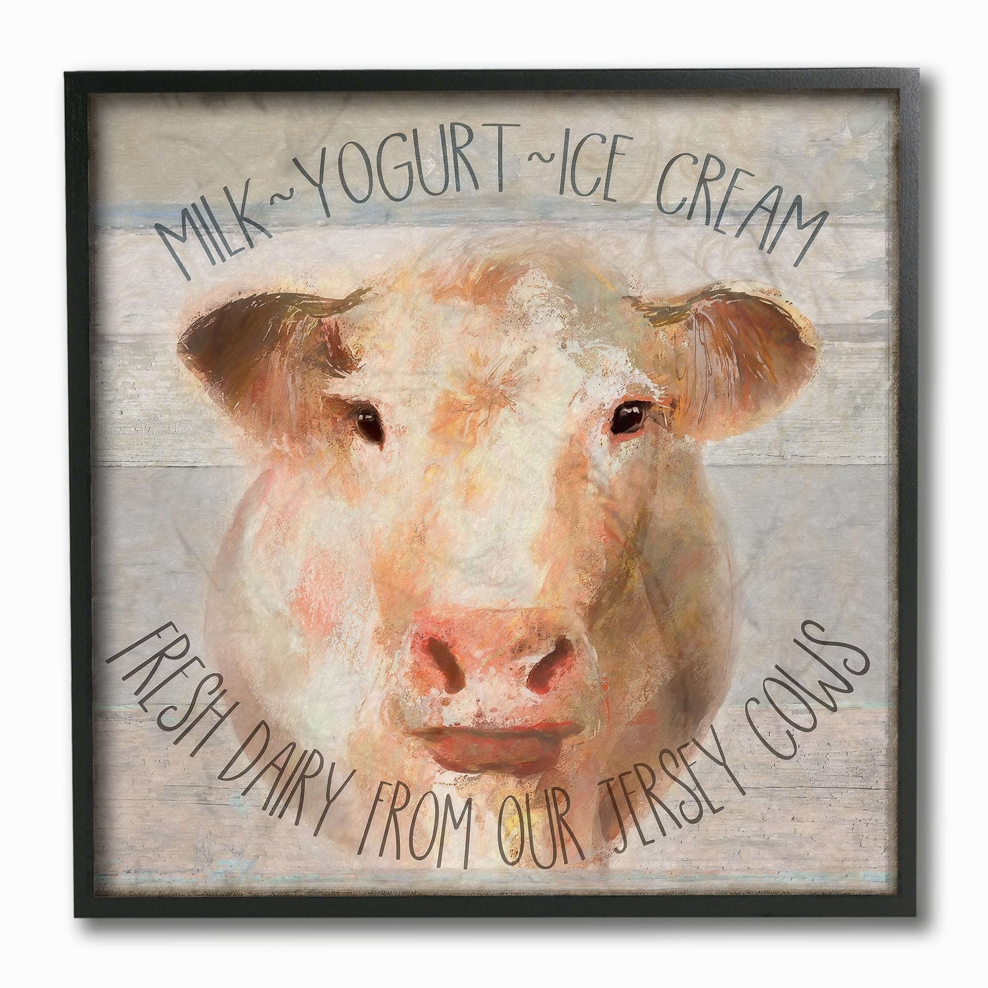 The Stupell Home Decor Farmhouse Rustic Look Fresh Dairy From Jersey Cows Sign Framed Texturized Art