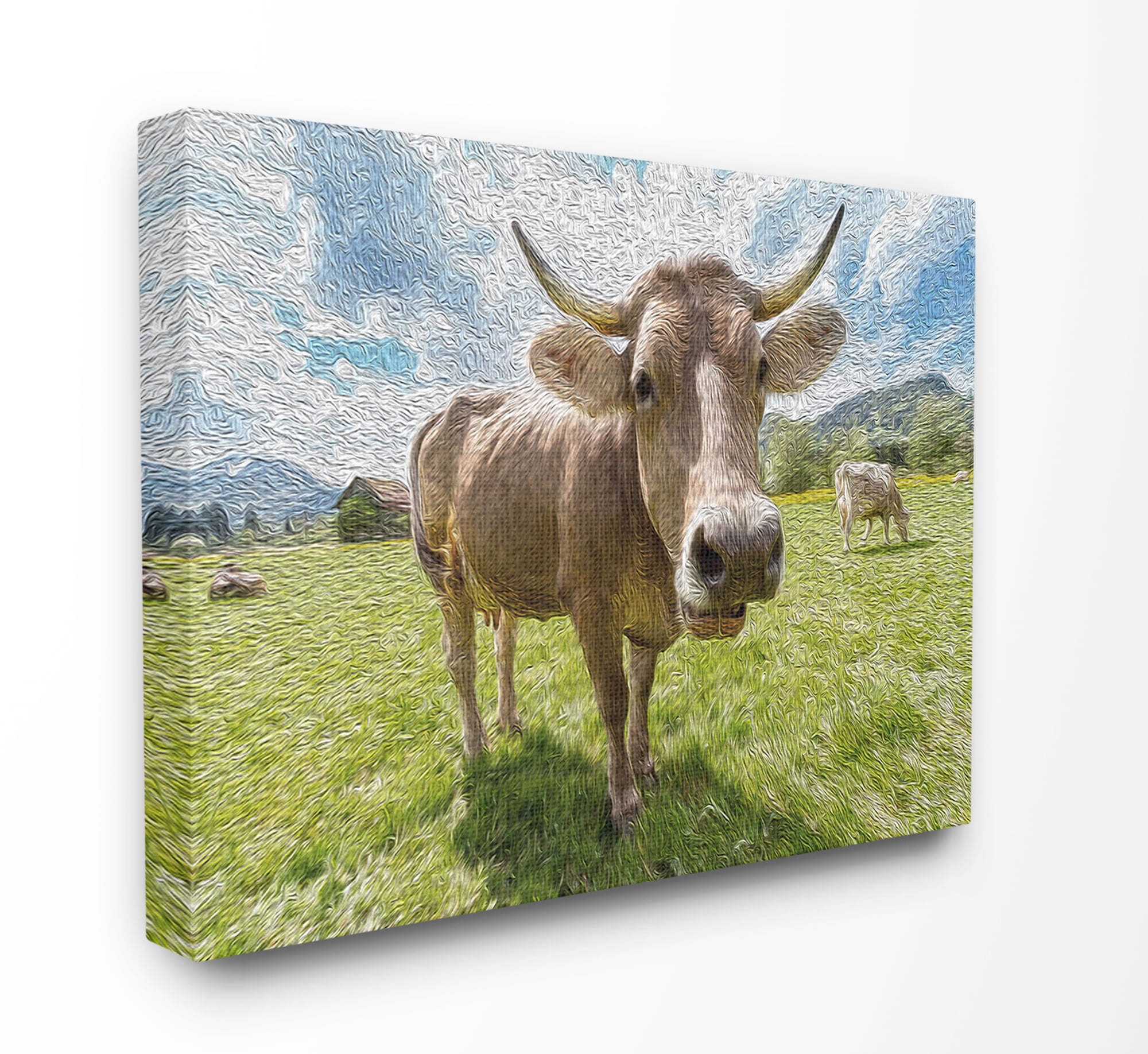 The Stupell Home Decor Fish-eye Swirled Look Cows in a Pasture Painting Canvas Wall Art